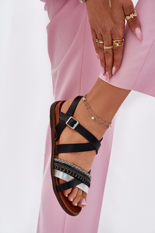 Sieviešu līdzenas zoles basenes Ar svītrām Sergio Leone SK087H melnas krāsas