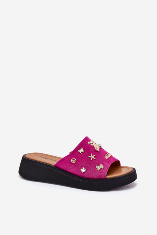 sieviešu zamšādas čības Z Przypinkami Vinceza 66741 rozā krāsas sieviešu zamšādas čības Z Przypinkami Vinceza 66741 rozā krāsas