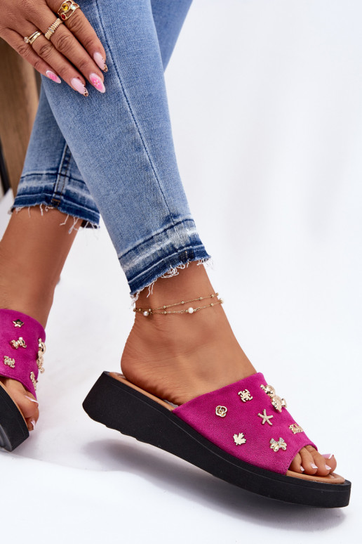 sieviešu zamšādas čības Z Przypinkami Vinceza 66741 rozā krāsas sieviešu zamšādas čības Z Przypinkami Vinceza 66741 rozā krāsas