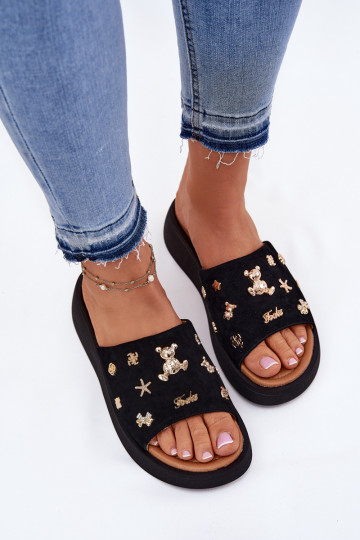 sieviešu zamšādas čības Z Przypinkami Vinceza 66741 melnas krāsas