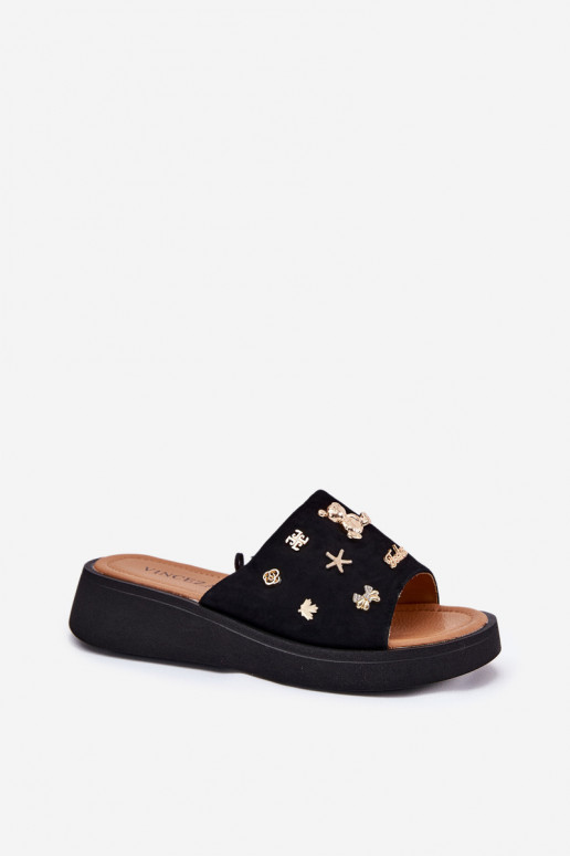 sieviešu zamšādas čības Z Przypinkami Vinceza 66741 melnas krāsas sieviešu zamšādas čības Z Przypinkami Vinceza 66741 melnas krāsas