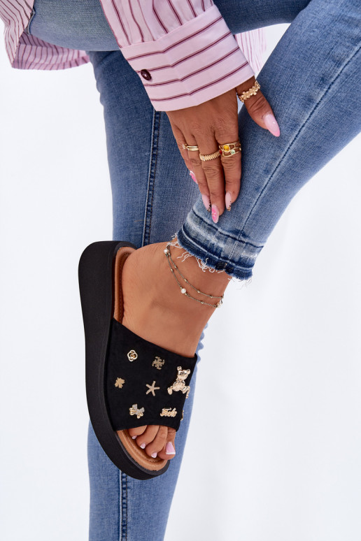 sieviešu zamšādas čības Z Przypinkami Vinceza 66741 melnas krāsas sieviešu zamšādas čības Z Przypinkami Vinceza 66741 melnas krāsas