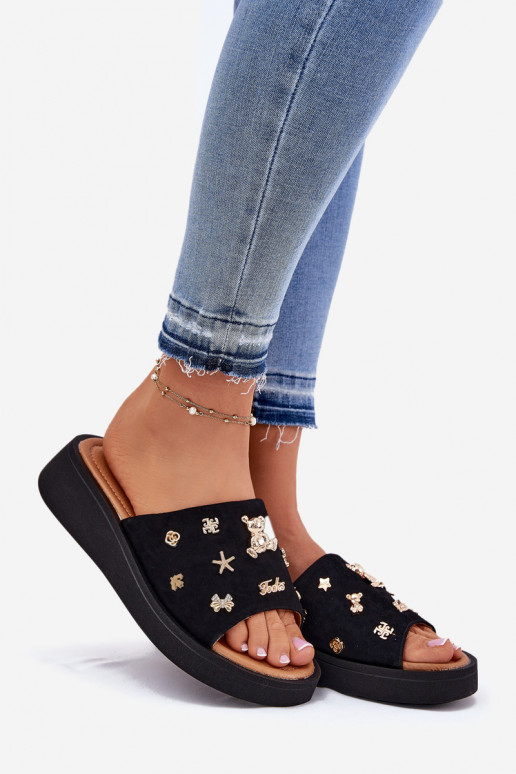 sieviešu zamšādas čības Z Przypinkami Vinceza 66741 melnas krāsas sieviešu zamšādas čības Z Przypinkami Vinceza 66741 melnas krāsas