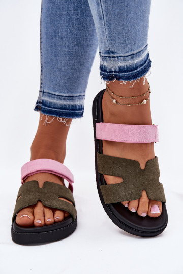 sieviešu čības Z ar lipīgām aizdarēmem Vinceza 17401 zaļš-Rozā krāsas 2