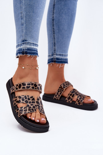 sieviešu čības Z ar lipīgām aizdarēmem Vinceza 17401 ar leoparda kažokādas rakstu 2