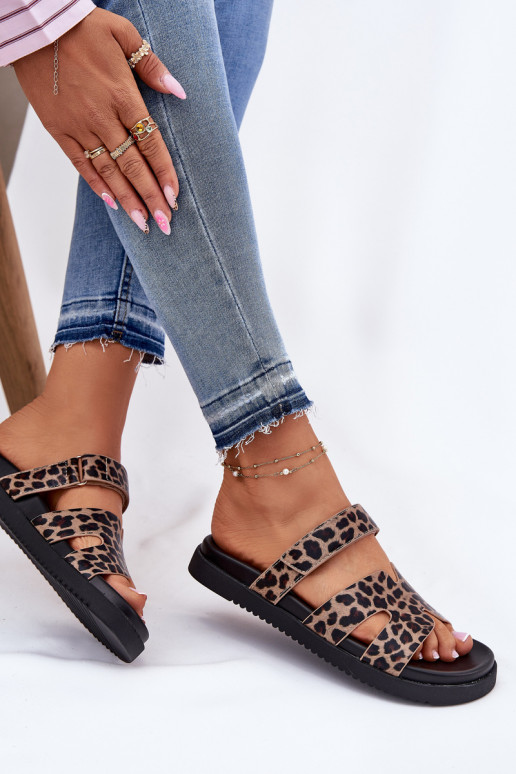 sieviešu čības Z ar lipīgām aizdarēmem Vinceza 17401 ar leoparda kažokādas rakstu