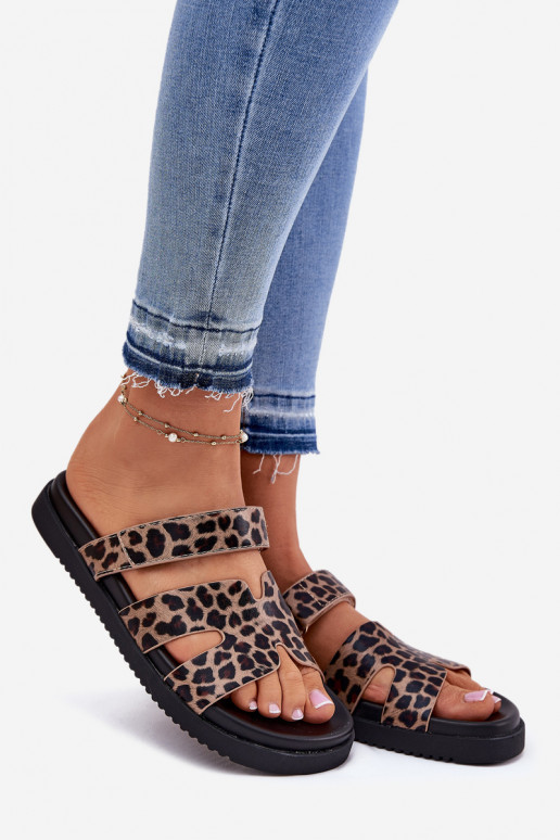 sieviešu čības Z ar lipīgām aizdarēmem Vinceza 17401 ar leoparda kažokādas rakstu