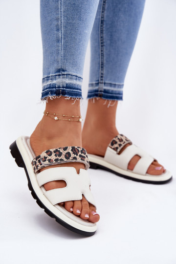 Čibas no dabīgas ādas Sieviešu Z ar lipīgām aizdarēmem ar leoparda kažokādas rakstu Vinceza 66769 Ziloņkaula krāsas 2