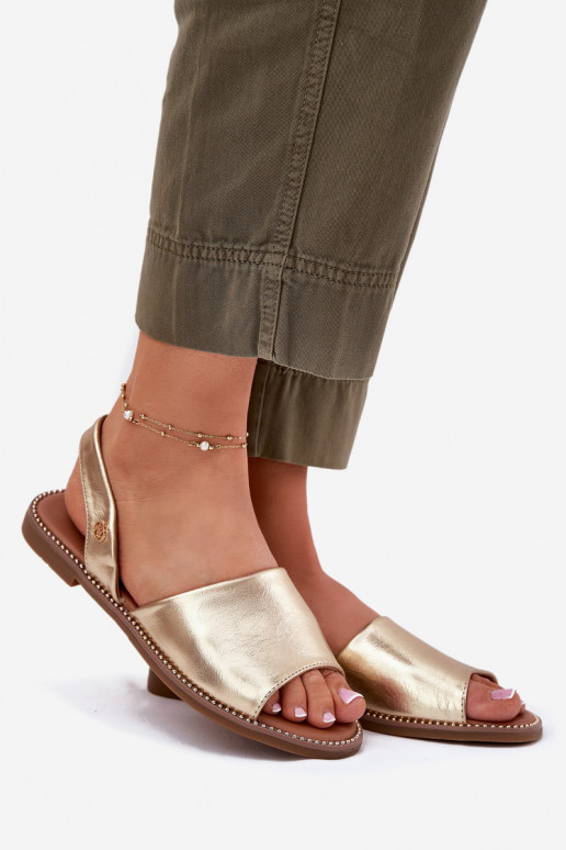 Sieviešu basenes ar platiem papēžiem Eko Āda Zelta krāsas Dereka