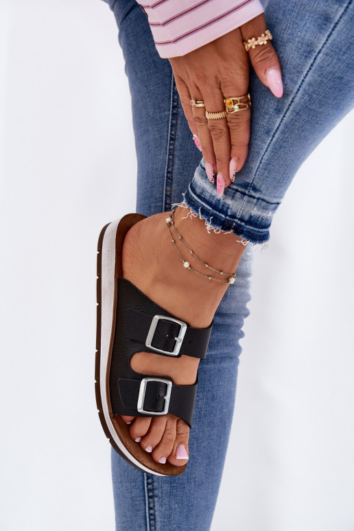 sieviešu čības ar sprādzēm Inblu CP000042 melnas krāsas