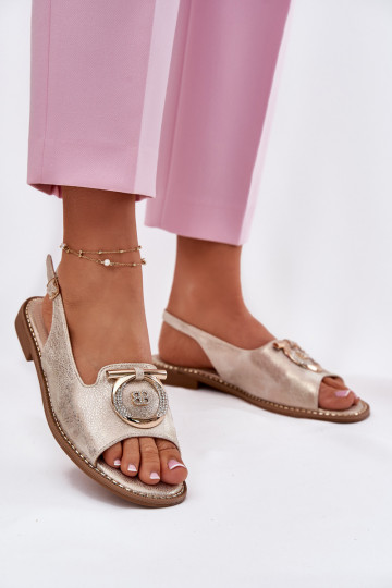 Eleganta stila sandales ar ornamentiem un platām papēžiem S.Barski KV51-003 zelta krāsā