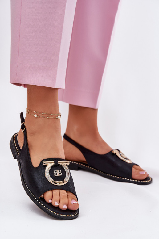 Eleganta stila sandales ar ornamentiem ar platiem papēžiem S.Barski KV51-003 melnas krāsas Eleganta stila sandales ar ornamentiem ar platiem papēžiem S.Barski KV51-003 melnas krāsas