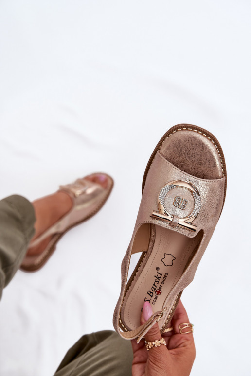 Eleganta stila sandales ar ornamentiem ar platiem papēžiem S.Barski KV51-003 Zelta krāsas