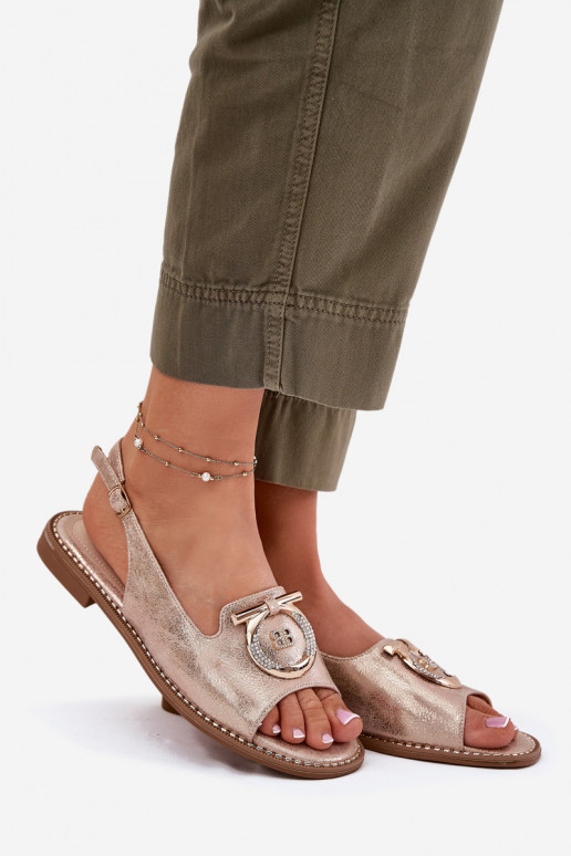 Eleganta stila sandales ar ornamentiem ar platiem papēžiem S.Barski KV51-003 Zelta krāsas