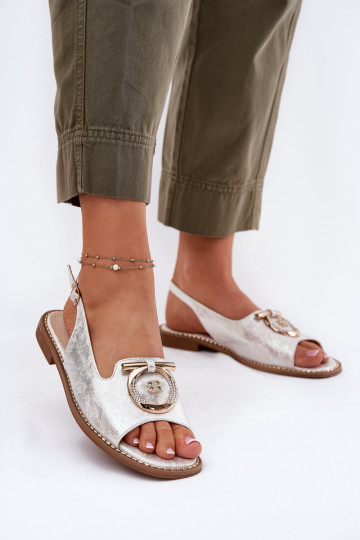 Eleganta stila sandales ar ornamentiem ar platiem papēžiem S.Barski KV51-003 Sudraba krāsas