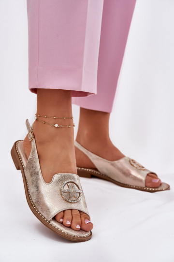 Sieviešu basenes ar platiem papēžiem ar ornamentiem S.Barski KV51-002 Zelta krāsas