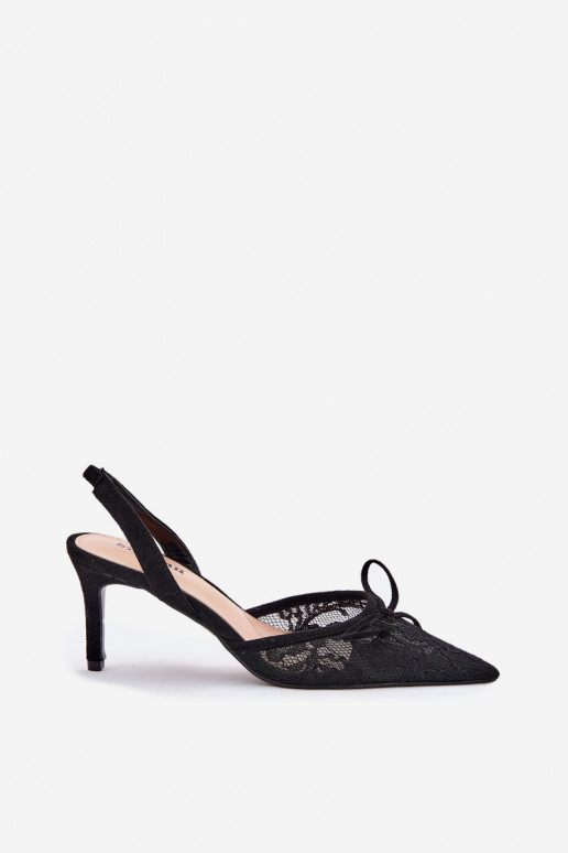 Ar mežģīnēm augstpapēžu kurpes Apavi ar spicu purngalu melnas krāsas Annivirae