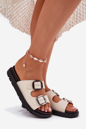 sieviešu čības ar sprādzēm ar platformu smilšu krāsas Elamas