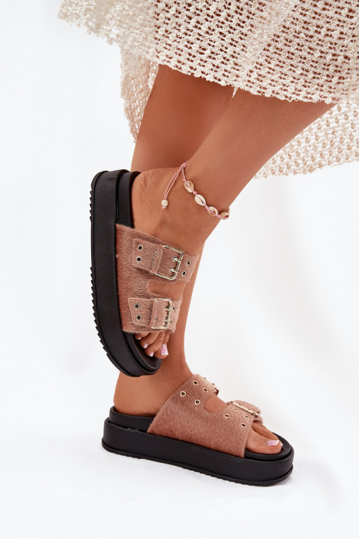 sieviešu čības Ze Zelta krāsasmi ar sprādzēmmi ar platformu smilšu krāsas Virvania