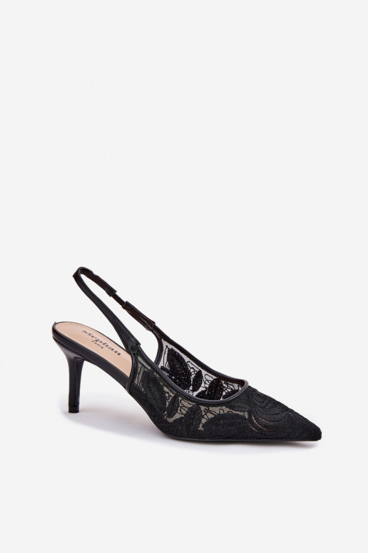 Ar mežģīnēm augstpapēžu kurpes sandales Apavi ar spicu purngalu melnas krāsas Lisaviela