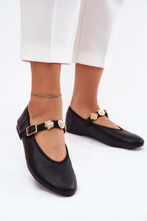 Balerīnas Sieviešu ar siksniņām I Zelta krāsasmi Przypinkami melnas krāsas Firicene Balerīnas Sieviešu ar siksniņām I Zelta krāsasmi Przypinkami melnas krāsas Firicene