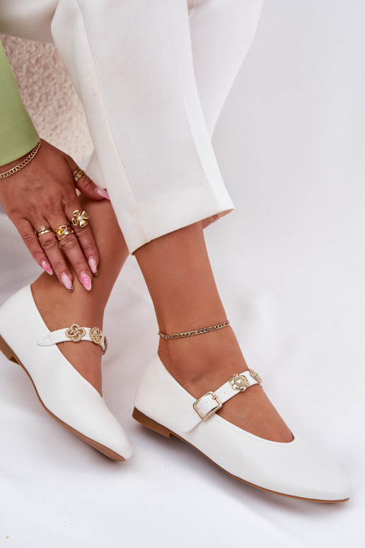 Balerīnas Sieviešu ar siksniņām I Zelta krāsasmi Przypinkami baltas krāsas Firicene