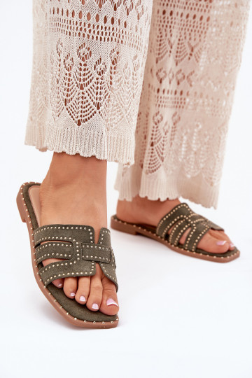 Dekorētas Čības ar platiem papēžiem Zaļas krāsas Anniles