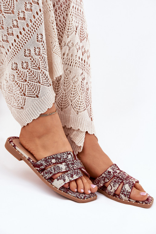 Dekorētas Čības ar platiem papēžiem bordo krāsas Anniles