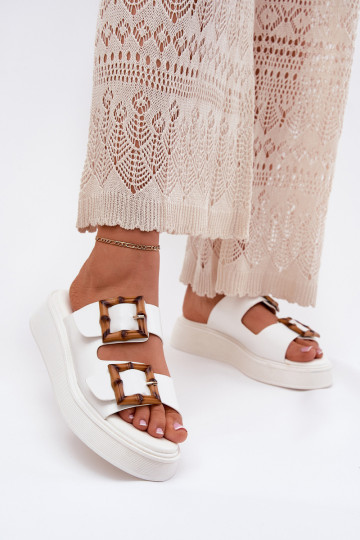 Eko Čibas no dabīgas ādas Sieviešu ar platformu ar sprādzēm baltas krāsas Xanivia 2