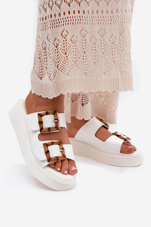 Eko Čibas no dabīgas ādas Sieviešu ar platformu ar sprādzēm baltas krāsas Xanivia