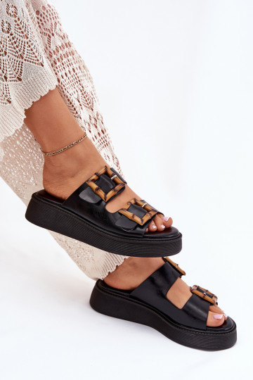 Eko Čibas no dabīgas ādas Sieviešu ar platformu ar sprādzēm melnas krāsas Xanivia