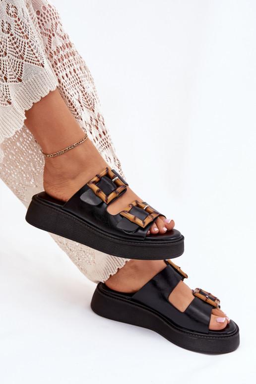 Eko Čibas no dabīgas ādas Sieviešu ar platformu ar sprādzēm melnas krāsas Xanivia