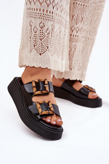 Eko Čibas no dabīgas ādas Sieviešu ar platformu ar sprādzēm melnas krāsas Xanivia 2