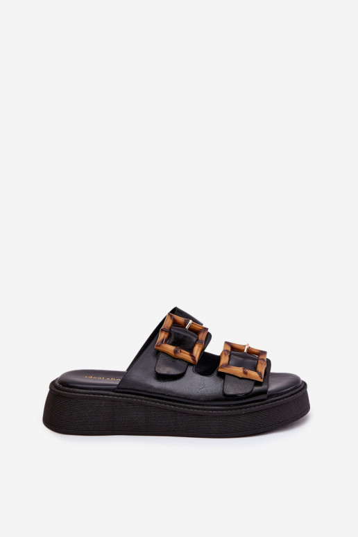 Eko Čibas no dabīgas ādas Sieviešu ar platformu ar sprādzēm melnas krāsas Xanivia