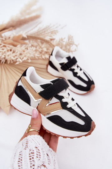 Sneakers modeļa apavi Bērnu apavi ar lipīgām aizdarēm Baltas-melnas krāsas Tezzu