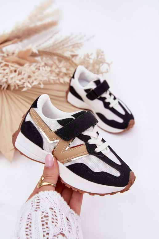 Sneakers modeļa apavi Bērnu apavi ar lipīgām aizdarēm Baltas-melnas krāsas Tezzu