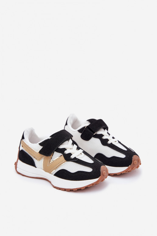 Sneakers modeļa apavi Bērnu apavi ar lipīgām aizdarēm Baltas-melnas krāsas Tezzu