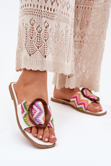 Čības Sieviešu dzīvoklis dekorēti ar sprādzēm baltas krāsas LuInam