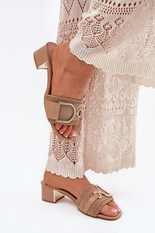 Sieviešu Čības ar papēdi Ar greznu Detalem smilšu krāsas Julinemi Sieviešu Čības ar papēdi Ar greznu Detalem smilšu krāsas Julinemi