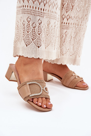 Sieviešu Čības ar papēdi Ar greznu Detalem smilšu krāsas Julinemi 2