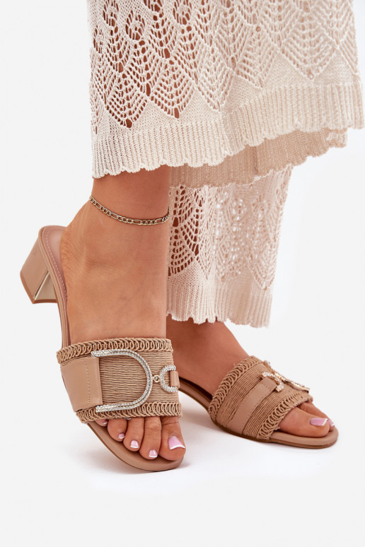 Sieviešu Čības ar papēdi Ar greznu Detalem smilšu krāsas Julinemi Sieviešu Čības ar papēdi Ar greznu Detalem smilšu krāsas Julinemi