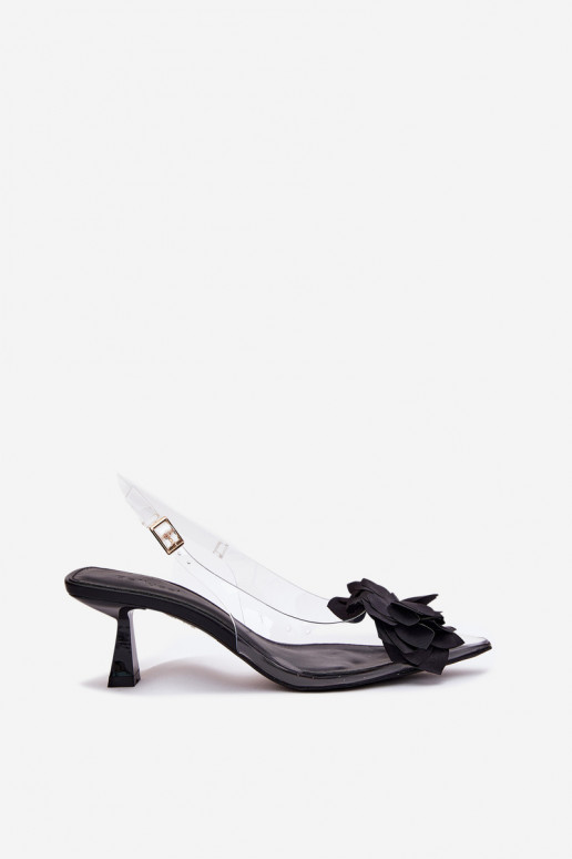 Caurspīdīgas sandales ar papēdi Ar greznu Puķe melnas krāsas Risalie