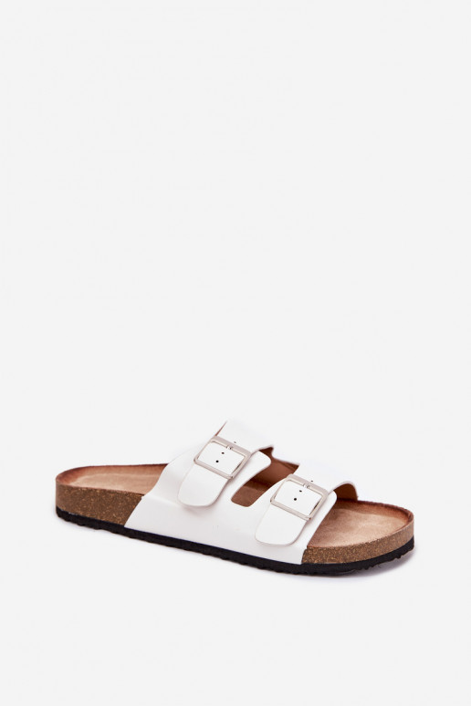 sieviešu čības Korkovas platformā ar sprādzītēm baltas krāsas Evisolla