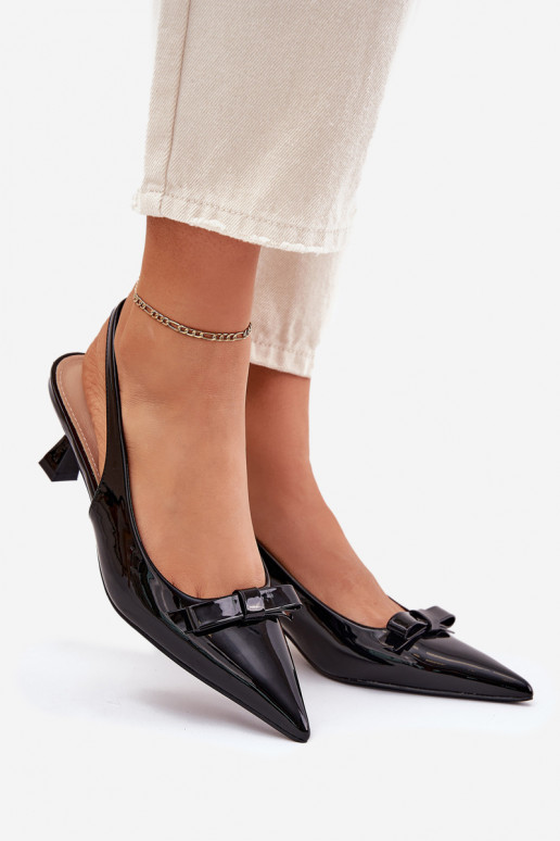 Laque sandales ar papēdi ar bantītēm melnas krāsas Ieslēgtsylna