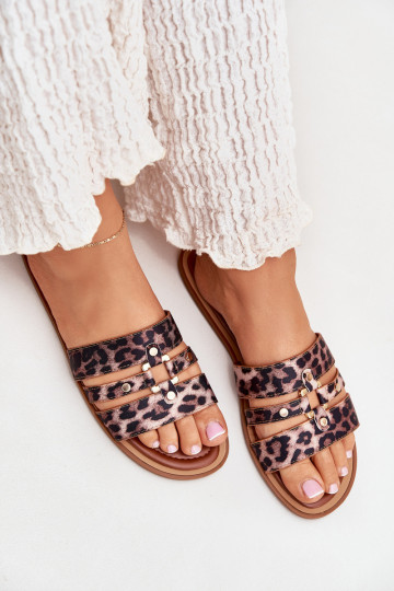 zempapēžu sieviešu čības Ze Zelta krāsasm Detalem ar leoparda kažokādas rakstu Noroti