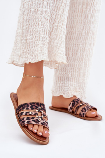 zempapēžu sieviešu čības Ze Zelta krāsasm Detalem ar leoparda kažokādas rakstu Noroti 2