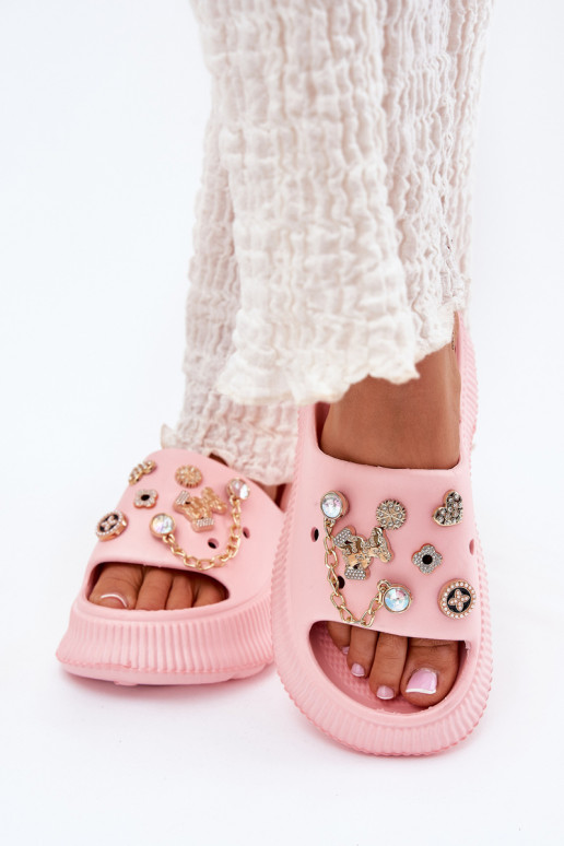 Vieglas čības uz pirksta sieviešu čības Ze Zelta krāsasmi Przypinkami Rozā krāsas Hortiana Vieglas čības uz pirksta sieviešu čības Ze Zelta krāsasmi Przypinkami Rozā krāsas Hortiana