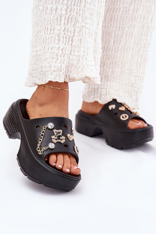 Vieglas čības uz pirksta sieviešu čības ar platformu Ze Zelta krāsasmi Przypinkami melnas krāsas Ivoriel