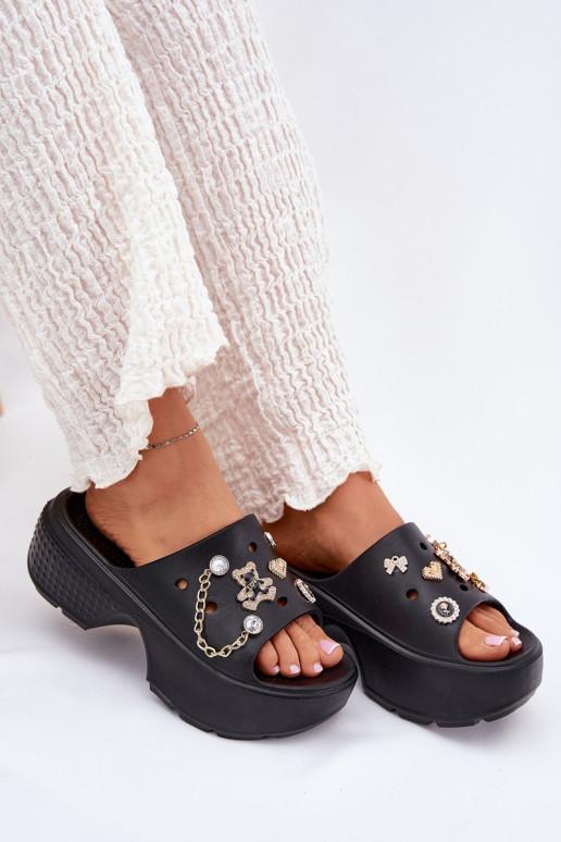 Vieglas čības uz pirksta sieviešu čības ar platformu Ze Zelta krāsasmi Przypinkami melnas krāsas Ivoriel