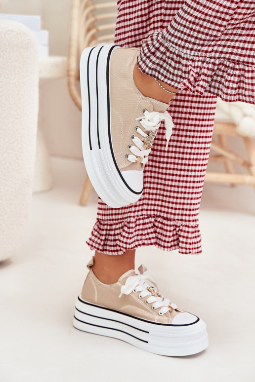 sieviešu puszābaki ar platformu Ze Zelta krāsasmi Przypinkami smilšu krāsas Fiorina